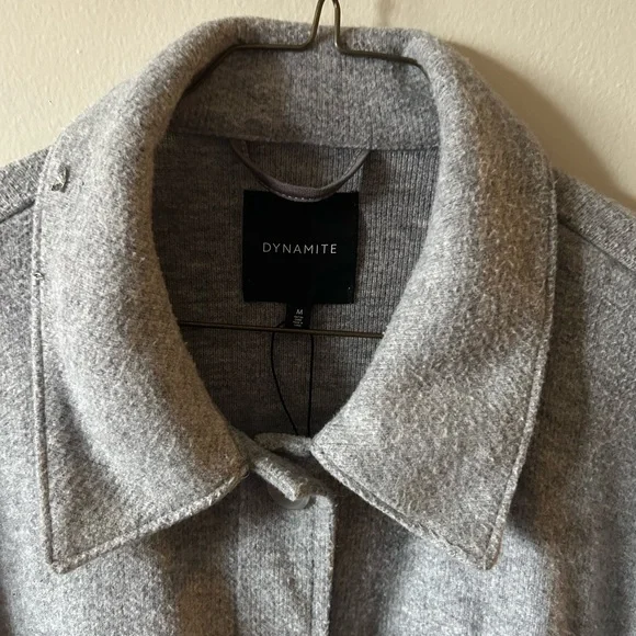 Dynamite Light Gray Button-Front Utility Shacket - Picture 3 of 6